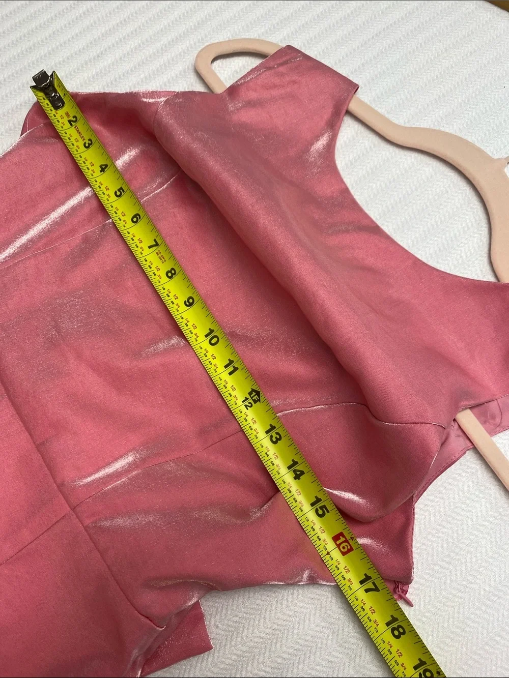 Pink Metallic Bow Back Mini Dress | Open Back Party Dress | M - Picture 6 of 8